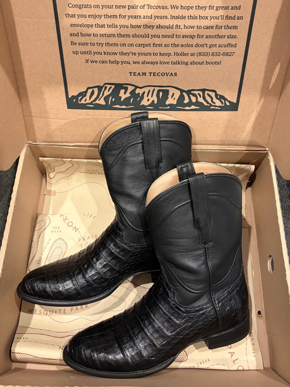 EUC Tecovas The Cole Black Midnight Caiman Cowboy Boots